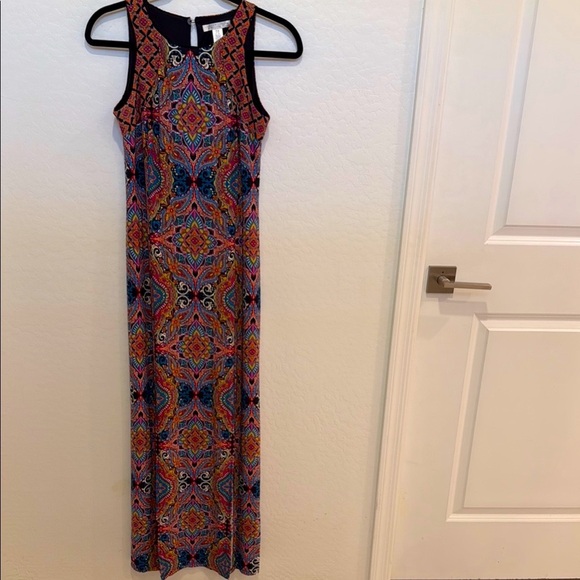 London Times Orange Blue Sleeveless Sheath Maxi Dress sleeveless, 4p size - Picture 1 of 9